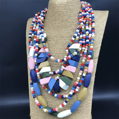 Ethnic Style Flower Beaded Wood Wholesale Necklace