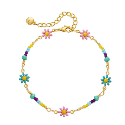 Ethnic Style Flower Copper Enamel Bracelets