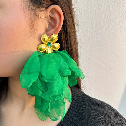 Ethnic Style Flower Gauze Handmade Women's Drop Earrings