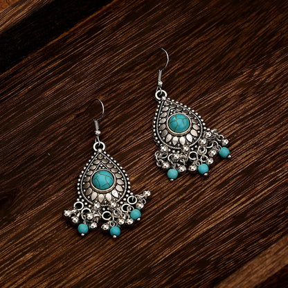 Ethnic Style Geometric Alloy Hollow Out Inlay Turquoise Drop Earrings 1 Pair