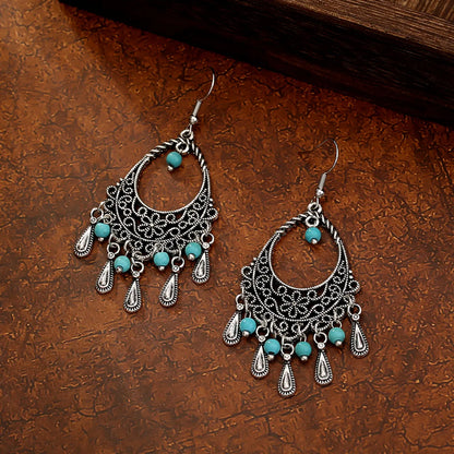 Ethnic Style Geometric Alloy Hollow Out Inlay Turquoise Drop Earrings 1 Pair