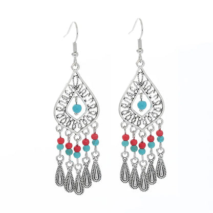 Ethnic Style Geometric Alloy Hollow Out Inlay Turquoise Drop Earrings 1 Pair