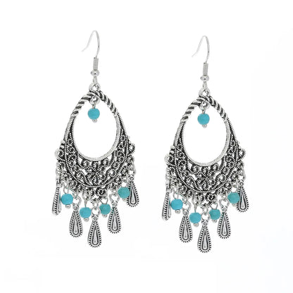 Ethnic Style Geometric Alloy Hollow Out Inlay Turquoise Drop Earrings 1 Pair