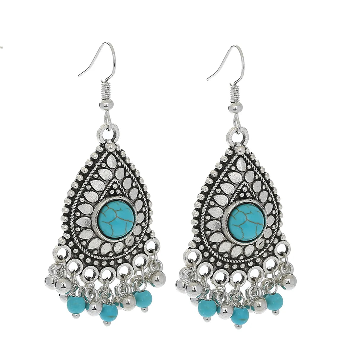 Ethnic Style Geometric Alloy Hollow Out Inlay Turquoise Drop Earrings 1 Pair