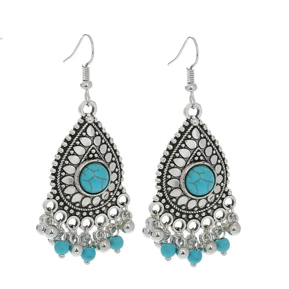 Ethnic Style Geometric Alloy Hollow Out Inlay Turquoise Drop Earrings 1 Pair