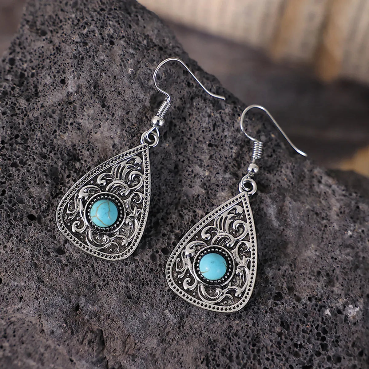 Ethnic Style Geometric Alloy Inlay Turquoise Women's Drop Earrings