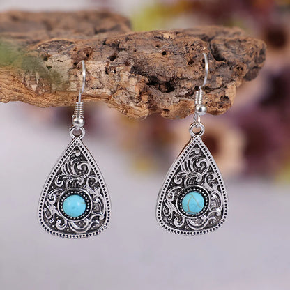 Ethnic Style Geometric Alloy Inlay Turquoise Women's Drop Earrings