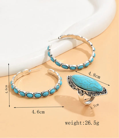 Ethnic Style Geometric Alloy Turquoise Inlay Turquoise Women's Rings Earrings