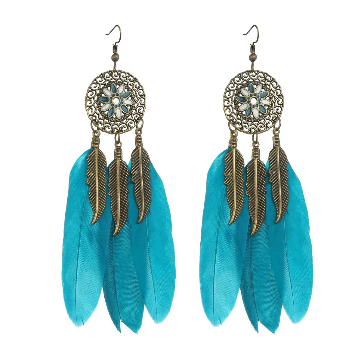 Ethnic Style Geometric Feather Tassel Plating Women'S Drop Earrings 1 Pair