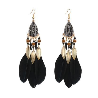 Ethnic Style Geometric Feather Tassel Plating Women'S Drop Earrings 1 Pair