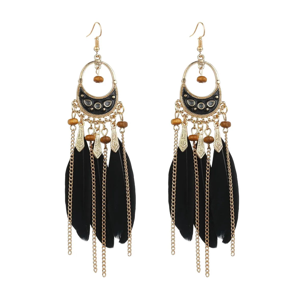 Ethnic Style Geometric Feather Tassel Plating Women'S Drop Earrings 1 Pair