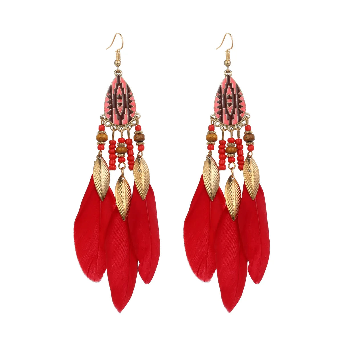 Ethnic Style Geometric Feather Tassel Plating Women'S Drop Earrings 1 Pair