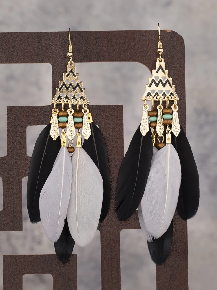 Ethnic Style Geometric Feather Tassel Plating Women'S Drop Earrings 1 Pair