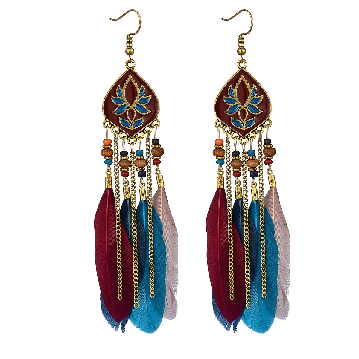 Ethnic Style Geometric Feather Tassel Plating Women'S Drop Earrings 1 Pair