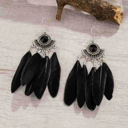 Ethnic Style Geometric Feather Tassel Plating Women'S Drop Earrings 1 Pair