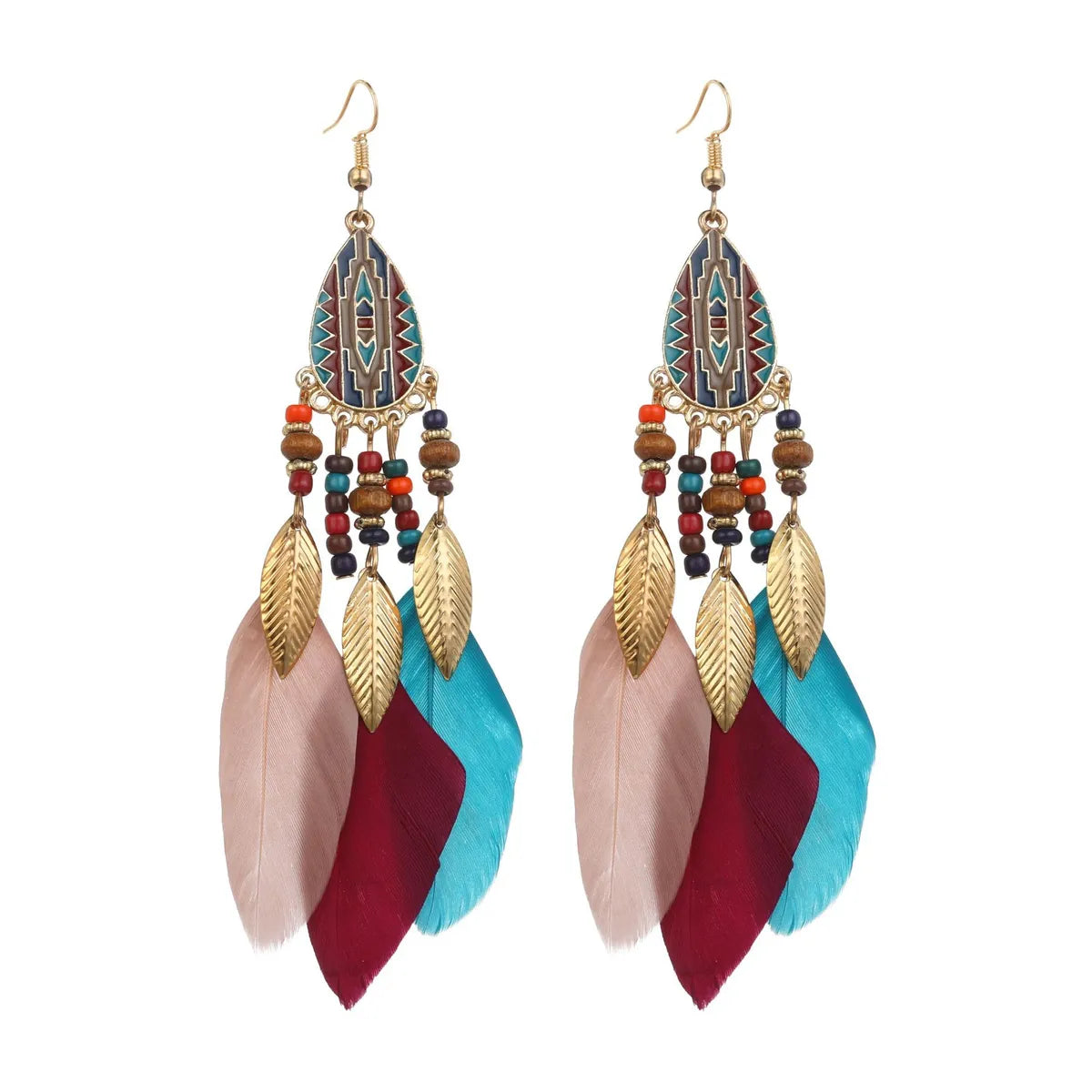 Ethnic Style Geometric Feather Tassel Plating Women'S Drop Earrings 1 Pair