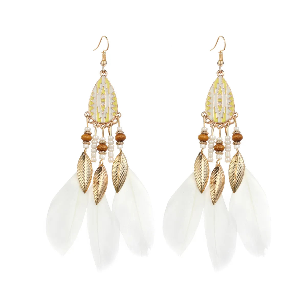 Ethnic Style Geometric Feather Tassel Plating Women'S Drop Earrings 1 Pair