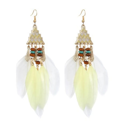 Ethnic Style Geometric Feather Tassel Plating Women'S Drop Earrings 1 Pair