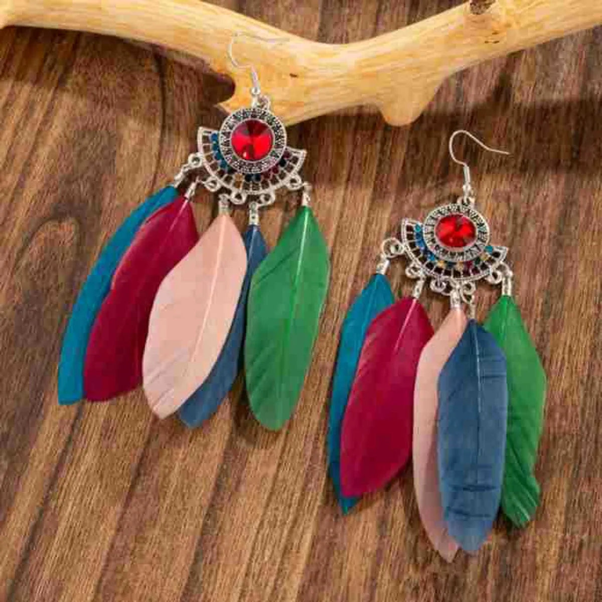 Ethnic Style Geometric Feather Tassel Plating Women'S Drop Earrings 1 Pair