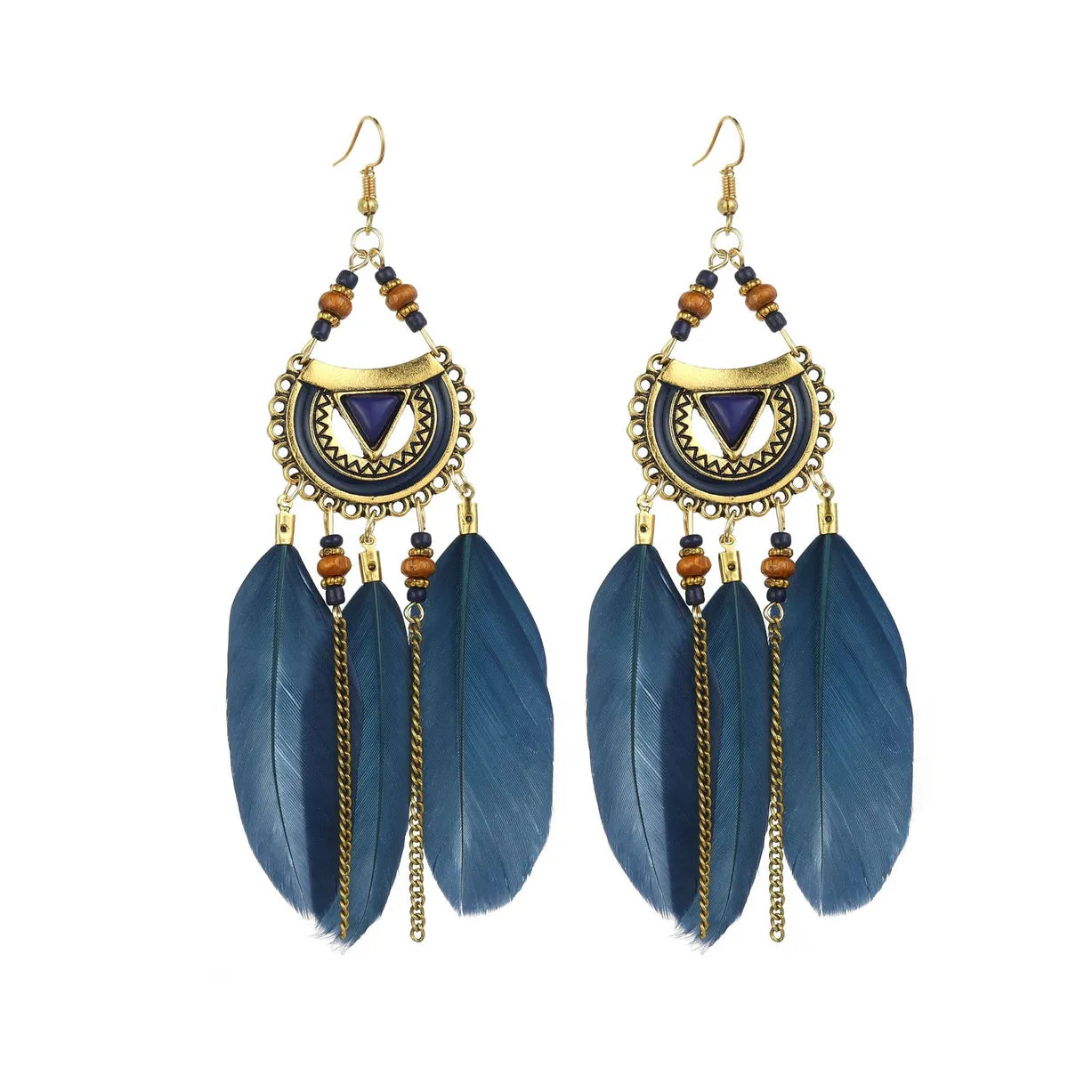 Ethnic Style Geometric Feather Tassel Plating Women'S Drop Earrings 1 Pair