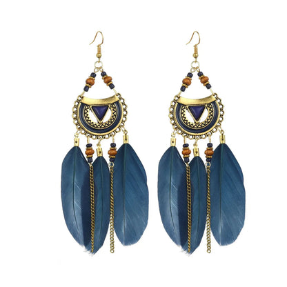 Ethnic Style Geometric Feather Tassel Plating Women'S Drop Earrings 1 Pair