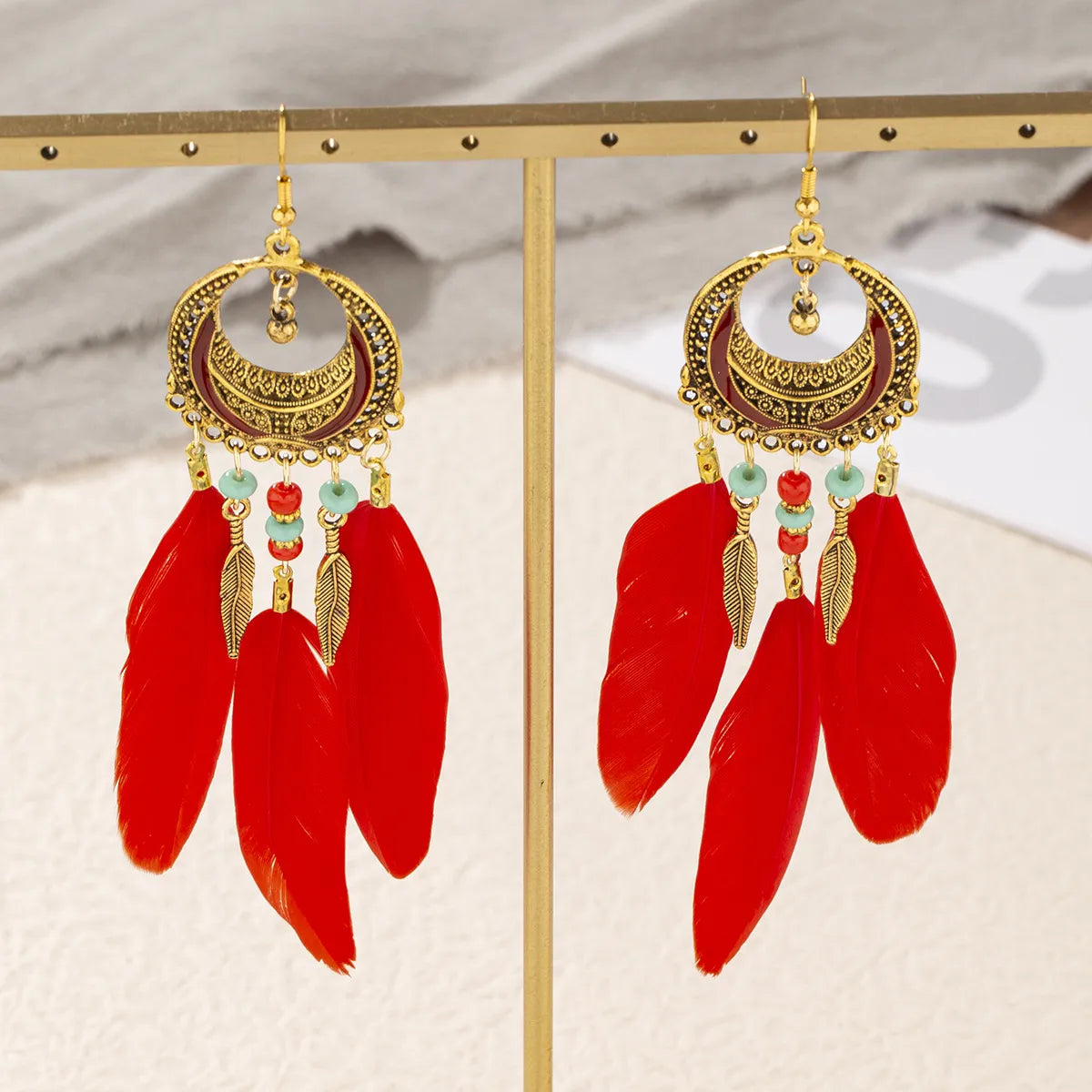 Ethnic Style Geometric Feather Tassel Plating Women'S Drop Earrings 1 Pair