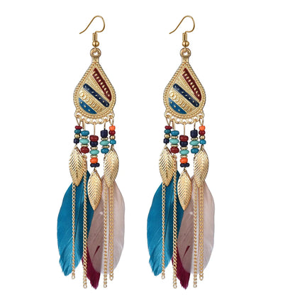 Ethnic Style Geometric Feather Tassel Plating Women'S Drop Earrings 1 Pair