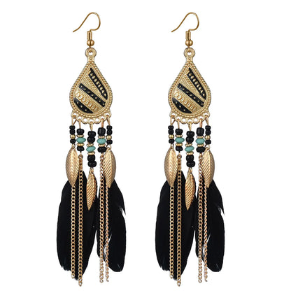 Ethnic Style Geometric Feather Tassel Plating Women'S Drop Earrings 1 Pair