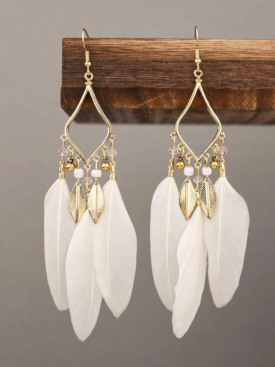 Ethnic Style Geometric Feather Tassel Plating Women'S Drop Earrings 1 Pair