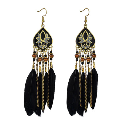 Ethnic Style Geometric Feather Tassel Plating Women'S Drop Earrings 1 Pair