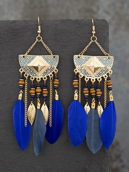 Ethnic Style Geometric Feather Tassel Plating Women'S Drop Earrings 1 Pair