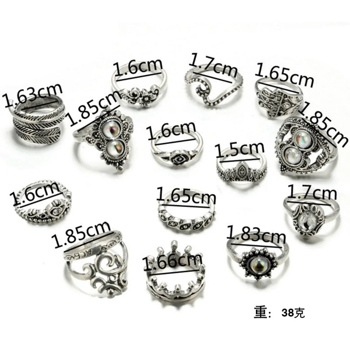 Ethnic Style Geometric Heart Shape Alloy Inlay Artificial Gemstones Rings 1 Set