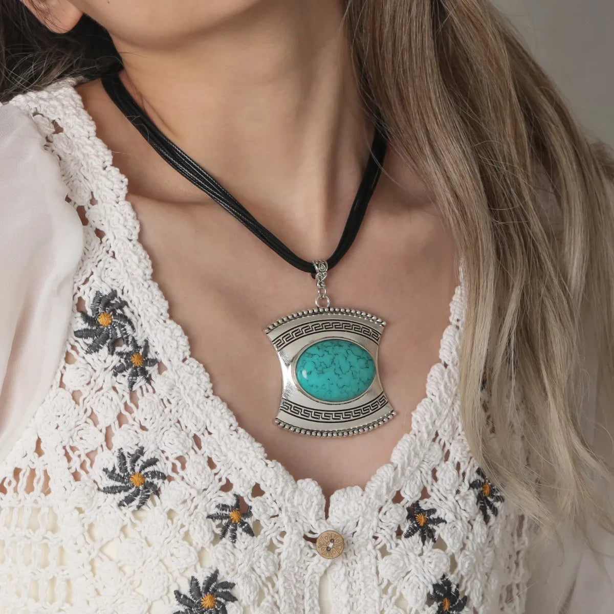 Ethnic Style Geometric Turquoise Alloy Turquoise Wholesale Pendant Necklace