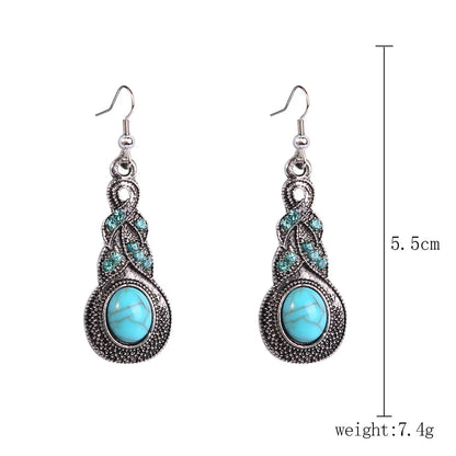 Ethnic Style Geometric Water Droplets Turquoise Metal Earrings Necklace