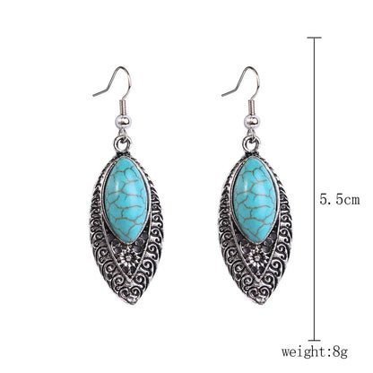 Ethnic Style Geometric Water Droplets Turquoise Metal Earrings Necklace