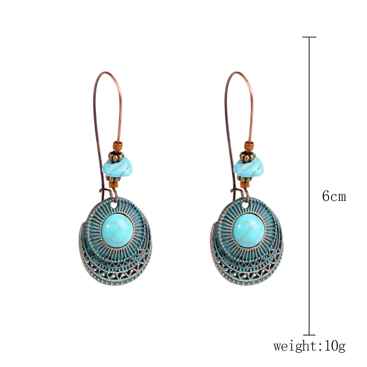 Ethnic Style Geometric Water Droplets Turquoise Metal Earrings Necklace