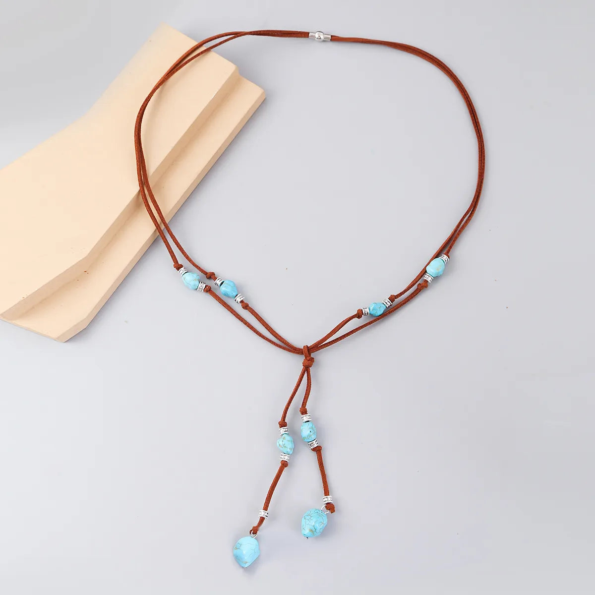 Ethnic Style Geometric Water Droplets Turquoise Metal Earrings Necklace