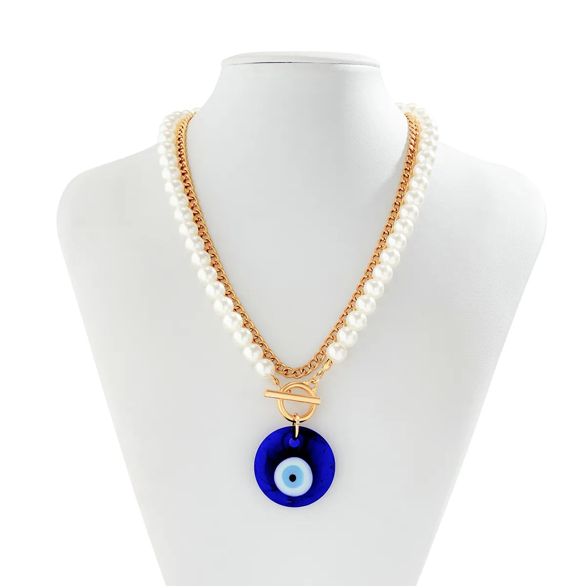 Ethnic Style Heart Shape Eye Arylic Imitation Pearl Alloy Beaded Straps Couple Pendant Necklace 1 Piece