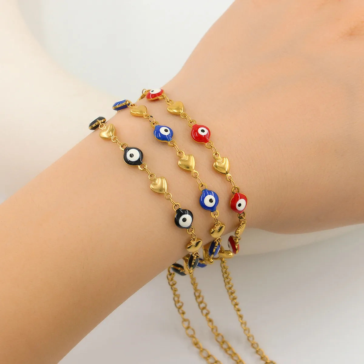 Ethnic Style Heart Shape Eye 304 Stainless Steel 18K Gold Plated Enamel Bracelets In Bulk