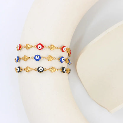 Ethnic Style Heart Shape Eye 304 Stainless Steel 18K Gold Plated Enamel Bracelets In Bulk