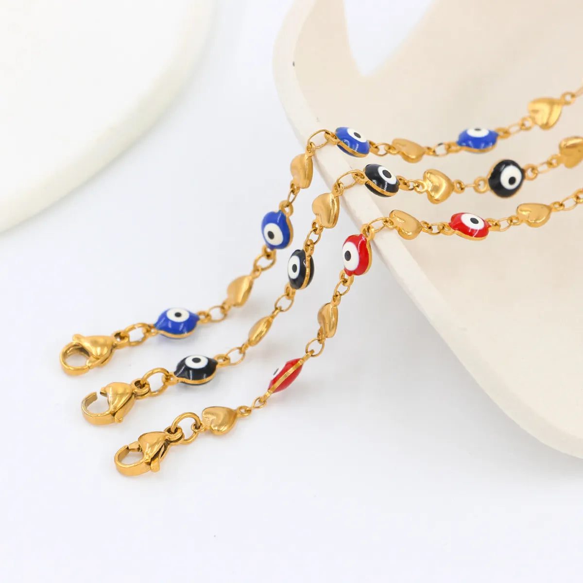 Ethnic Style Heart Shape Eye 304 Stainless Steel 18K Gold Plated Enamel Bracelets In Bulk