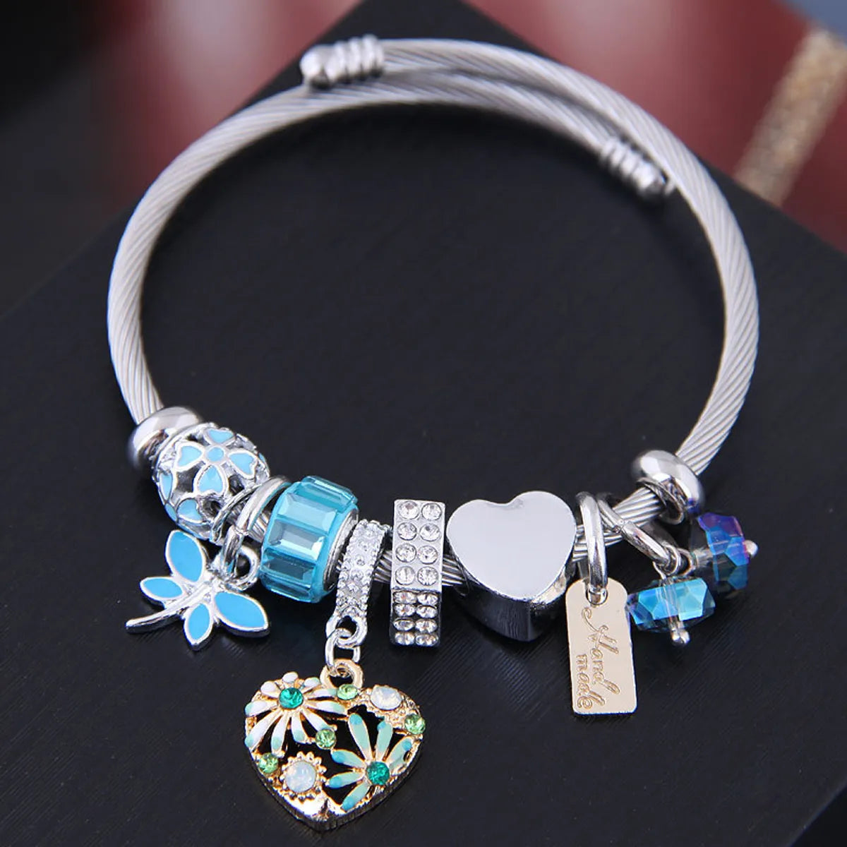 Ethnic Style Heart Shape Flower Stainless Steel Alloy Plating Inlay Rhinestones Bangle