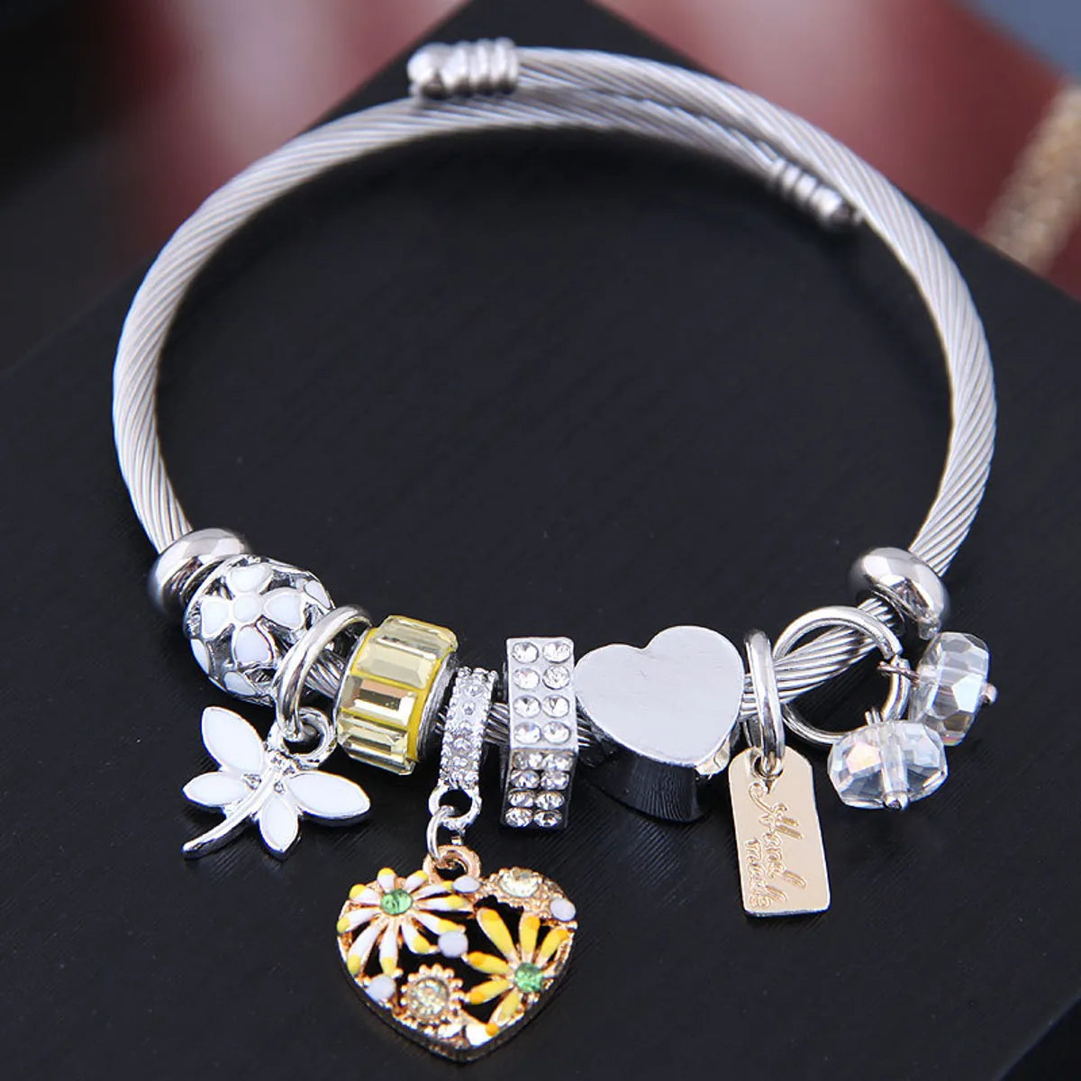 Ethnic Style Heart Shape Flower Stainless Steel Alloy Plating Inlay Rhinestones Bangle