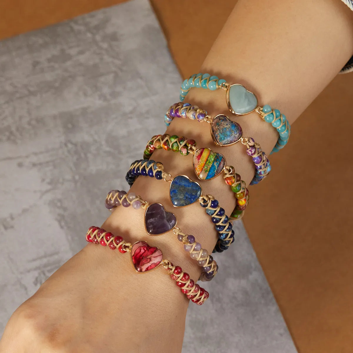 Ethnic Style Heart Shape Natural Stone Knitting Bracelets