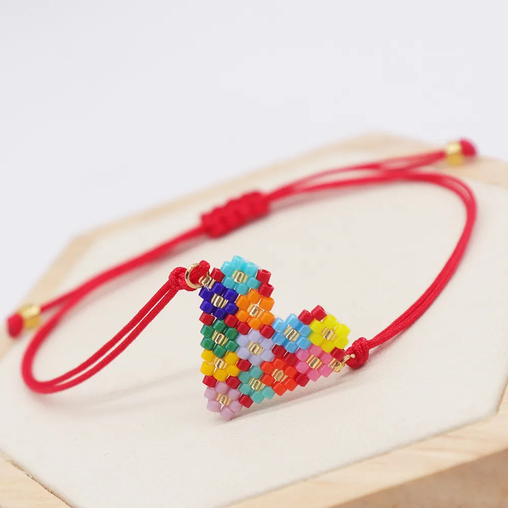 Ethnic Style Heart Shape Seed Bead Rope Patchwork Women'S Bracelets