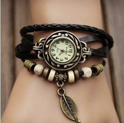 Ethnic Style Leaf Buckle Quartz Women'S Watches