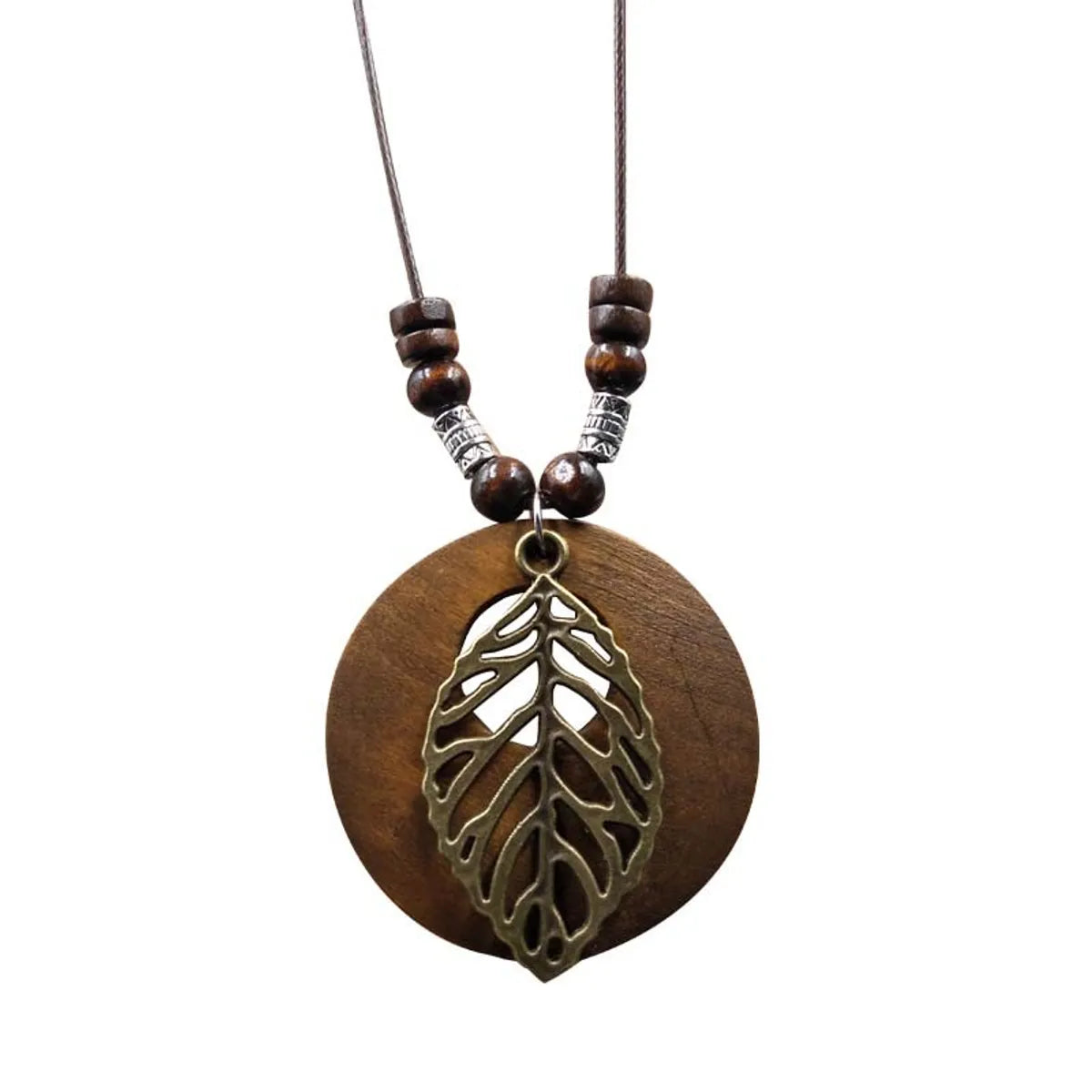 Ethnic Style Leaf Owl Flower Wood Wholesale Pendant Necklace