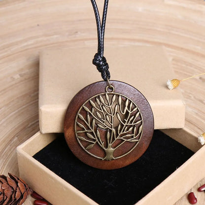 Ethnic Style Leaf Owl Flower Wood Wholesale Pendant Necklace