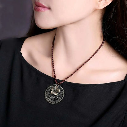 Ethnic Style Leaf Owl Flower Wood Wholesale Pendant Necklace