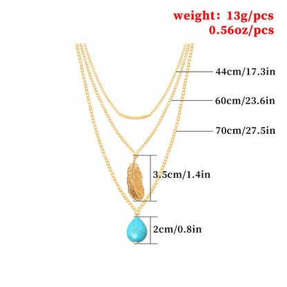 Ethnic Style Leaves Water Droplets Alloy Turquoise Plating Women's Layered Necklaces Sweater Chain